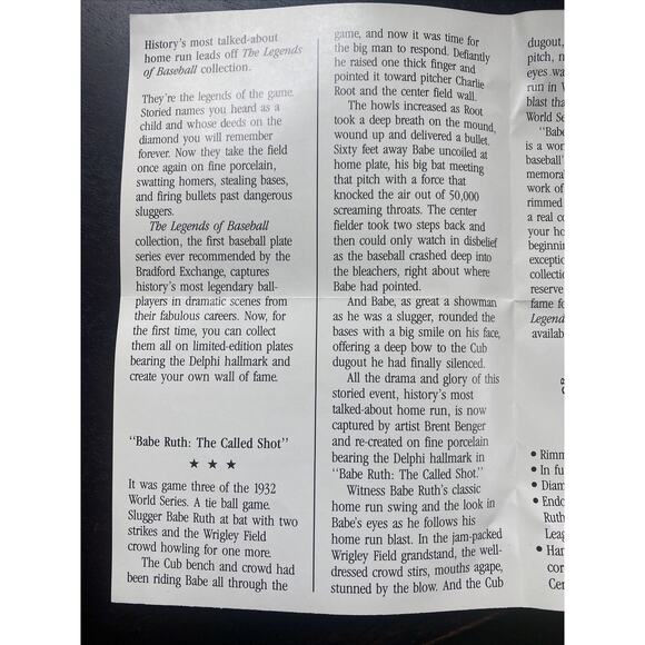 DELPHI BABE RUTH THE CALLED SHOT LARGE 8" PLATE BRADFORD EXCHANGE - Picture 5 of 7